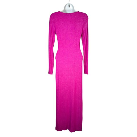SKIMS Soft Lounge Long Sleeve Ribbed Bodycon Metallic Fuchsia Party Dress Large - Picture 10 of 11